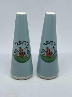 Vintage Flintstones Bedrock City Pebbles Bam Bam Dino Salt & Pepper Custer SD