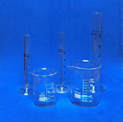 Beaker Set of 50mL 100mL & Cylinder Set of 5mL 10mL 25mL Lab Glass New