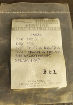 Sarco 56634 Steel Disc 1/2'' TD52, TDS52 & 3/4'' TD52L, TDS52L 