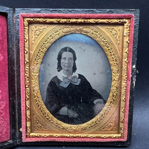 c. 1850's Ambrotype Cased Image Photo of a Woman - 1/6th Plate - Patriotic Case
