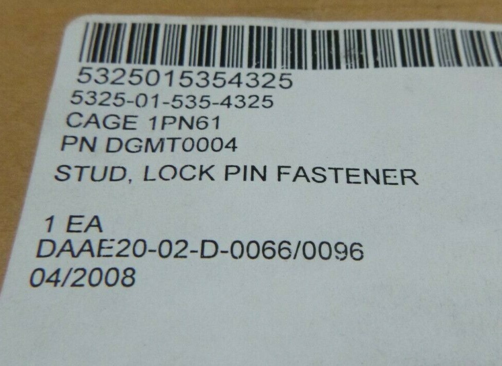 DILLON DGMT0004 LOCK PIN FASTENER STUD , 5325-01-535-4325