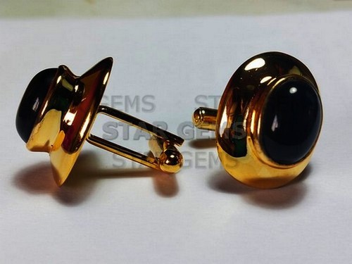 Natural Black Onyx Gemstone 14k Gold Plated Silver Cufflink Men's Jewelry CF19 - Picture 4 of 5
