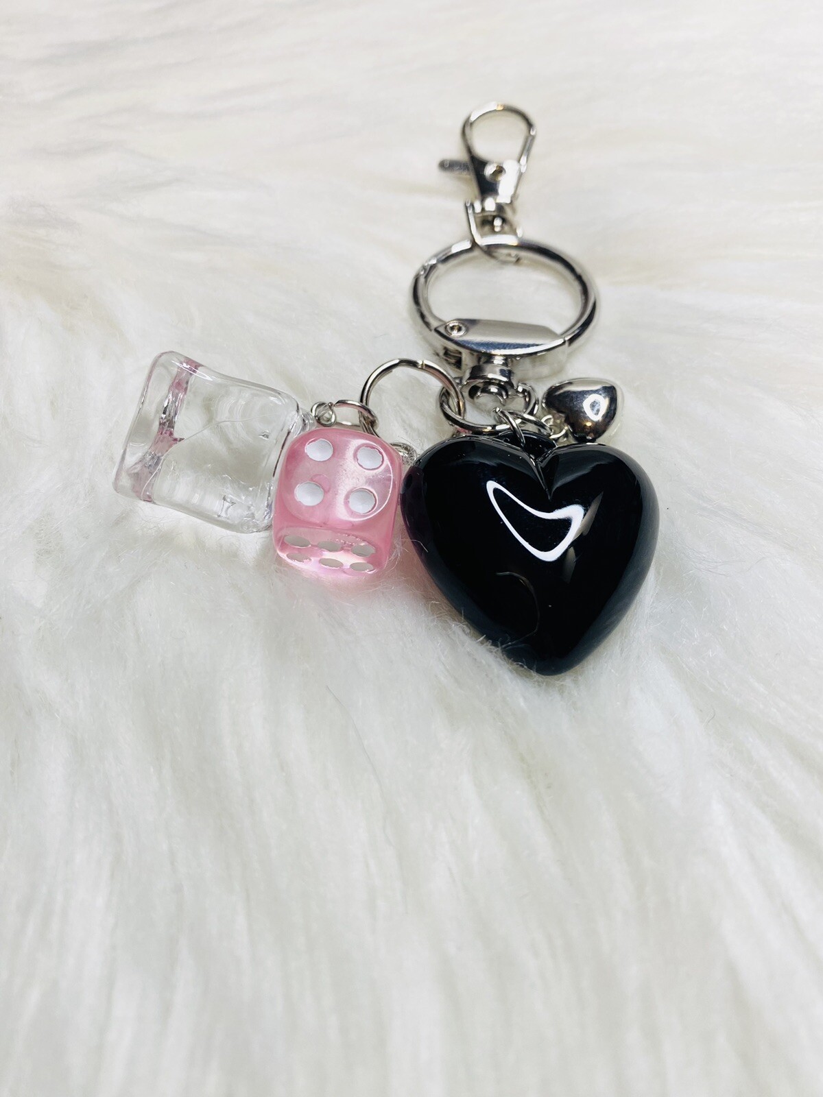 Black Heart Bag Charm Key Ring Fob Keychain Lucky Purse Charm Dice Ice Cube Y2K
