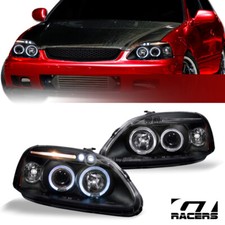 For 1996-1998 Honda Civic Black Led Halo Projector Headlights Lamps Signal Amber