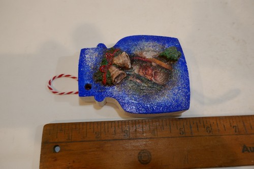 Vintage Look Hand Painted wooden Santa Claus in Blue W Ribbon & Bell # 2 - Picture 3 of 3