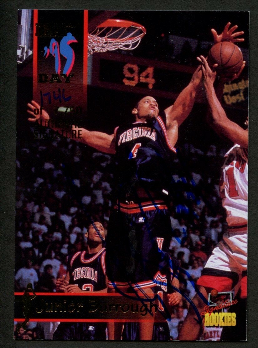 Junior Burrough #15 Virginia autograph 1995 Signature Rookies Draft Day Card ~