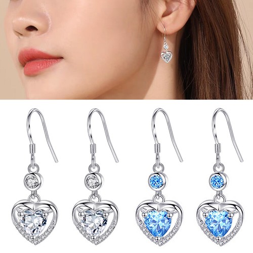 Earring Ear Jewellery Ear Dangle Hook Rhinestone Pendant Love Heart Drop Trendy* - Picture 3 of 16