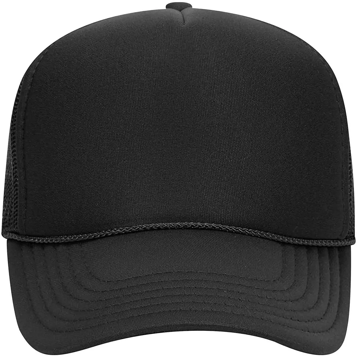 Black Foam Trucker Hat - Blank - Baseball Cap - Breathable Mesh - Adjustable