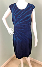 NWT Women's Calvin Klein Cap Sleeve Blue Tie Dye Knit Sheath Dress Sz Large