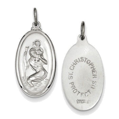 Sterling Silver St Christopher Medal Oval 30 x 15 mm
