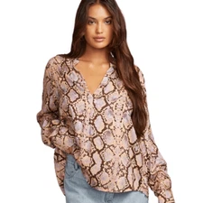 Chaser Women’s Top Sz Small Denver Snake Print Boxy Oversized NWT $98 MSRP