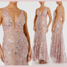 NWT Mac Duggal [ 10 ] 67481 Floral Embellished Sleeveless Plunge Neck Gown #J377