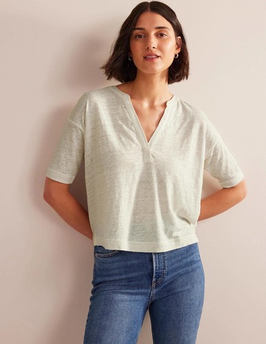 Boden - Notch Neck Linen Henley Top - Damen T-shirt Leinen NEU UK 10 EU 38 - Bild 4 von 5