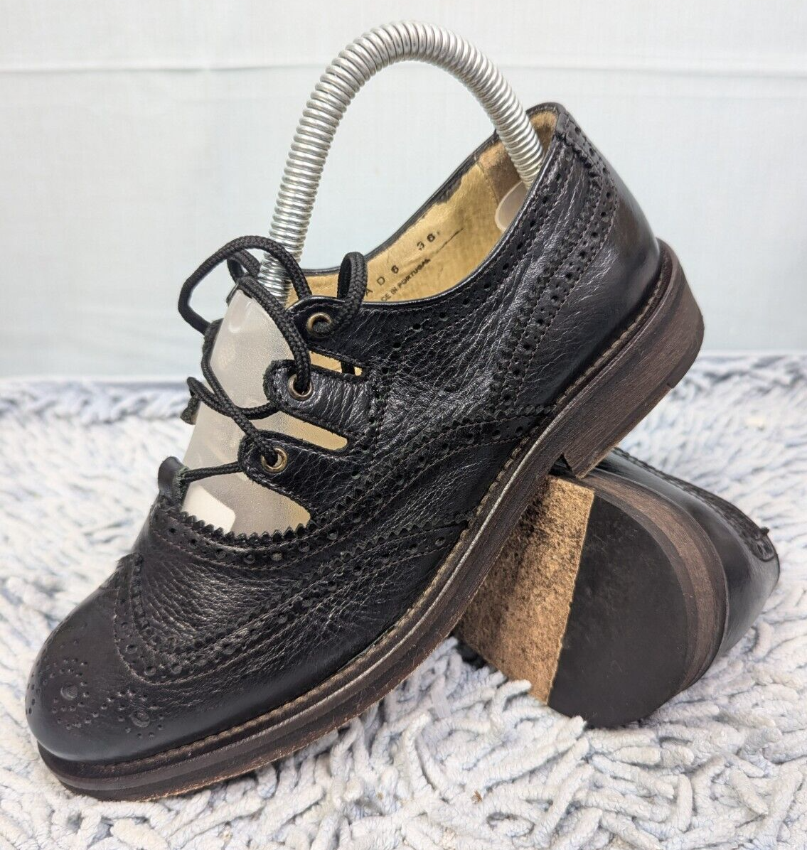 YMC Ghillie Style Wing Tip Brogues Lac Up Black UK3