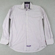 English Laundry Shirt Mens 16 34/35 Casual Button Up Purple Striped Long Sleeve