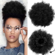 Afro Curly Puff Drawstring Ponytail Extension Women Clip In 100 Human Hairpiece