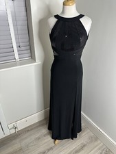 Morgan & Co Black Sequin Detail Maxi Evening Dress Size 5/6 UK 8 Side Splits