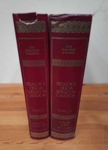 HERALDRY OF THE CANARY SURNAMES, LINEN CHAPARRO D'ACOSTA 1979, 2 VOLUMES BOOKS