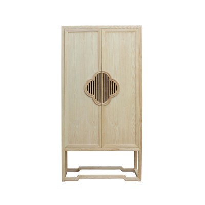 Minimalist Light Raw Wood Shutter Doors Bookcase Display Dresser