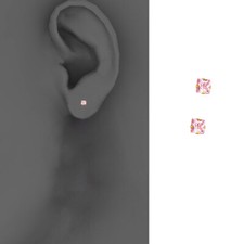 14k Yellow 3mm Princess Pink CZ Stamping Prong Stud Earrings - Screw Back