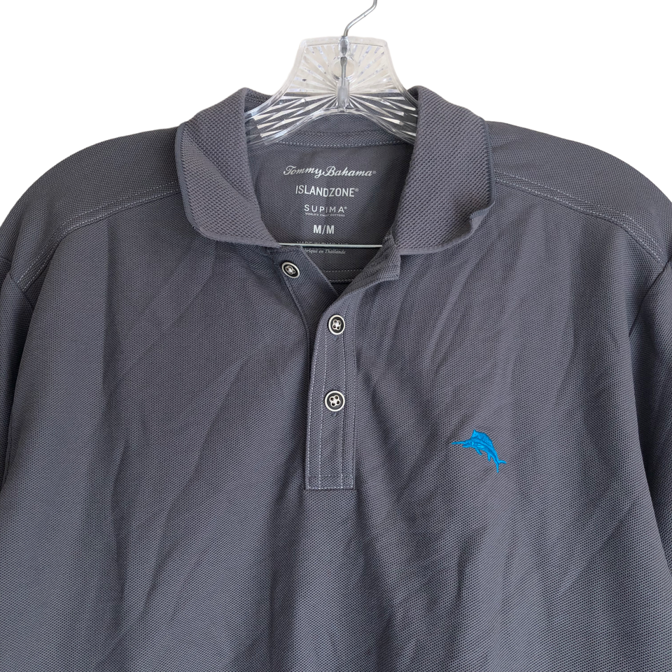 Tommy Bahama Island Zone Men's Polo Shirt Size M Gray Long Sleeve