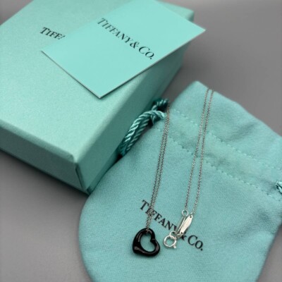 ※値下げ中　Tiffany & Co. シルバー　ペンダント TIFFANY & Co. Elsa Peretti Black Jade Open Heart Pendant Silver