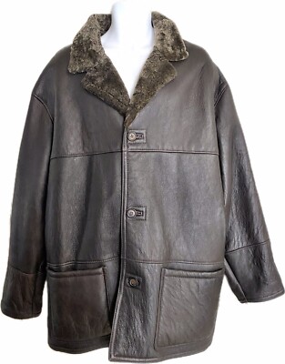 UTEX Leather and Shearling Coat Dark Brown Men s Tagged XL FITS Like a 2X READ