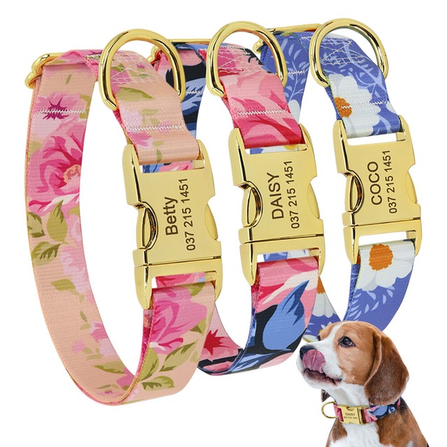 Personalised Dog Collar with Fashion Floral Heavy Duty Custom Engraved