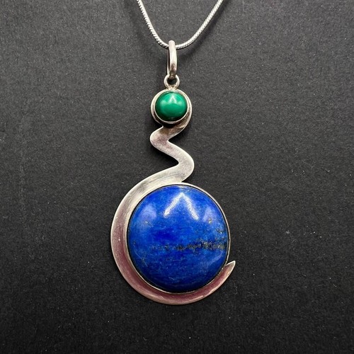 Colgante de malaquita lapislázuli de plata de ley 925 vintage de 2,24 pulgada... - Imagen 5 de 8