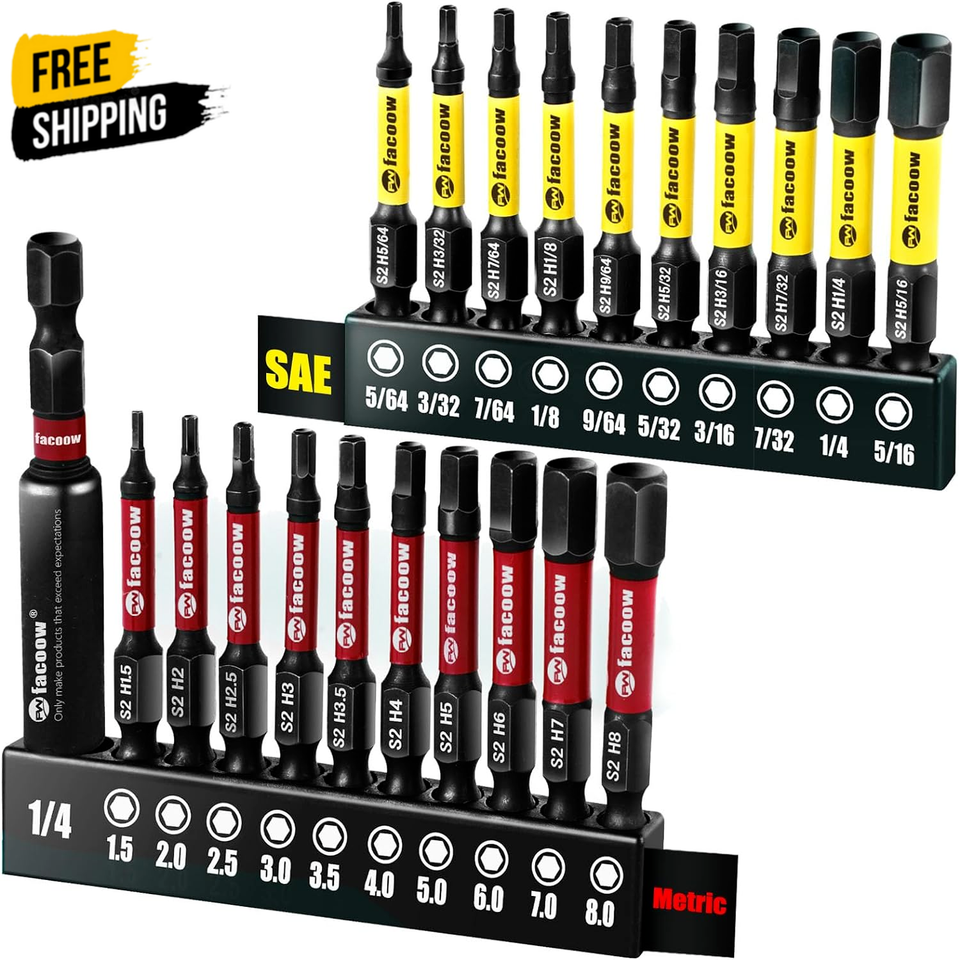 Facoow Hex Bit Set, S2 Alloy Steel Allen Wrench Drill Bit Set with ...