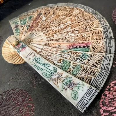 骨釉中国古董扇子| eBay