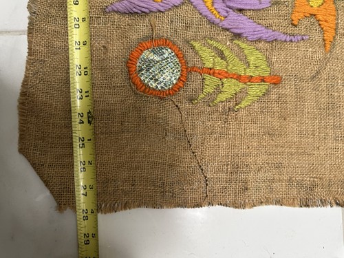 2-VTG Throw Pillow Burlap Fabric Pieces Embroidered Designs Handmade In Oaxaca - Picture 8 of 8