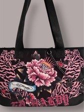 Ed Hardy Satchel Tote Bag Black Pink Tiger Floral Diamond Logo Tattoo Y2K NWT