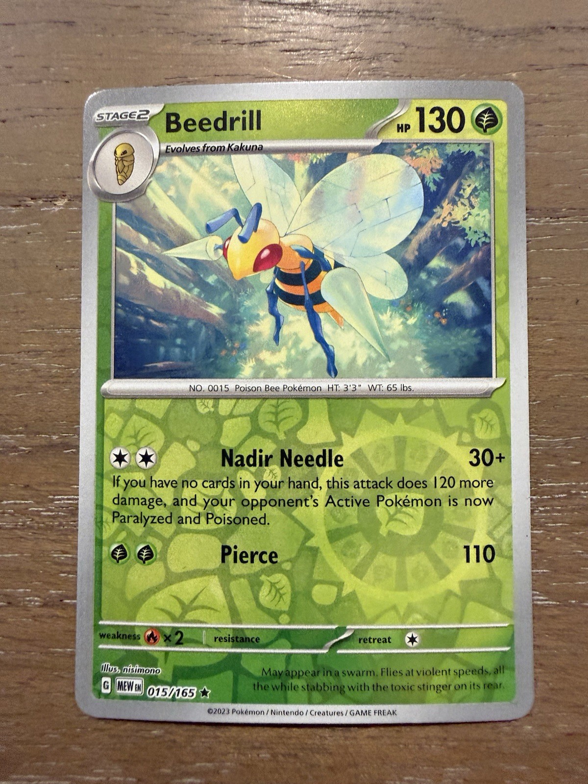 Beedrill 015/165 Reverse Holo Pokemon TCG SV: Scarlet & Violet 151 NM