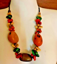 Chunky Tagua Nut Colorful Bold Necklace Handmade Artisan Beads from Ecuador 23"