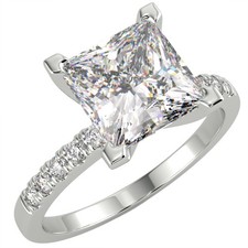 1.53 Ct Princess  VS1/E Solitaire Pave Diamond Engagement Ring 14K White Gold