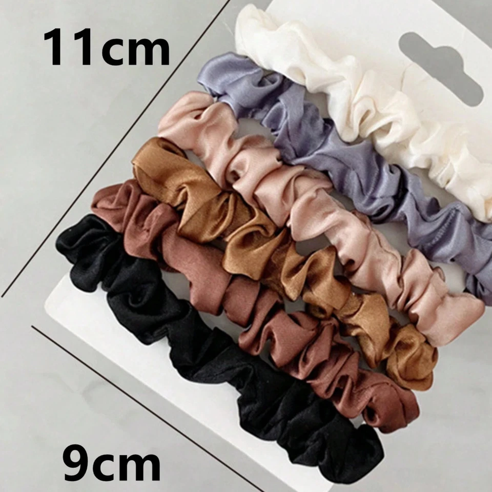 BRANDED 6 Pcs Satin Silk Scrunchies Elastic Hair Bands Scrunchy Bobbles Hair Ropes Rings