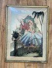 VTG pair Reverse Painted Silhouette Victorian Couple On Convex Bubble Glass 6x8 — photo 3