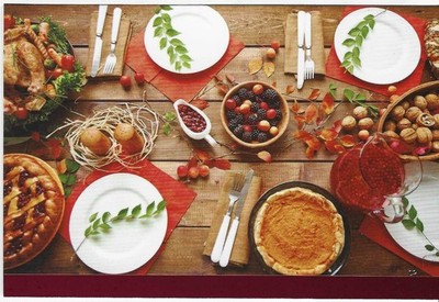 Greeting Card(2/Env.) Thanksg Dinner,Give Thanks & Be Happy Sparkles (441)