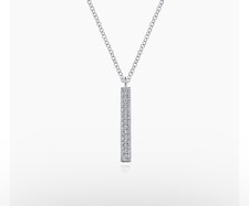 14K White Gold Diamond Bar Pendant Necklace
