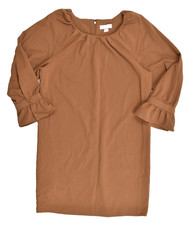 Calvin Klein Women Shift Dress Size 4 Brown Ruffle Sleeve Back Zip NEW