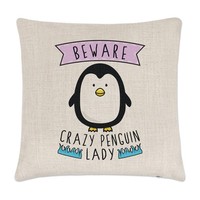Beware VerrüCkte Pinguin Damen Leinen Kissenbezug - Lustig Tiere