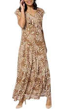 Attitudes by Renee Women's Mesh Ruffle Maxi Dress Safari