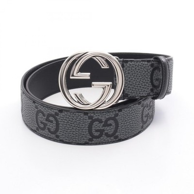 GUCCI Interlocking G Jumbo GG Wide Gürtel 774153AAECO104690 Leder Grau Schwar...