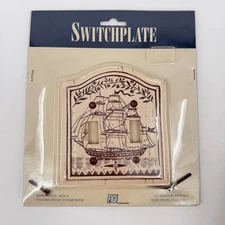 Vtg FIGI Seafarer Double Light Switchplate Nautical Sailing Ship Hand Painted