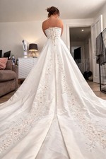 Ivory Strapless Satin Ball Gown Princess Wedding Dress Beaded Embroidery 16