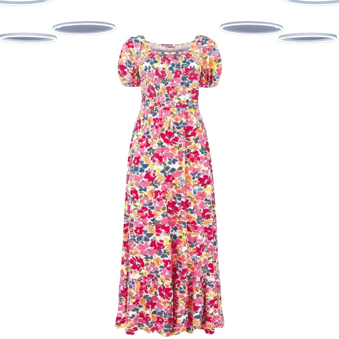 Ex Joe Browns Women's Jersey Dress - Short Sleeve Shirred Floral Multicolour