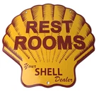 Vintage Shell Gasoline Sign - Rest Rooms Porcelain Gas Pump Plate Sign