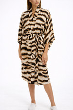 Natori Satin Nightgown Robe Womens Medium White Brown Animal Print Luxe Silky