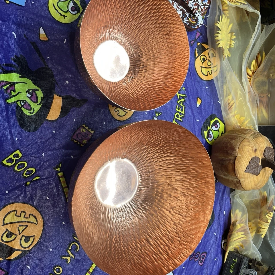 Godinger Gatherings Copper Bowl Set Hammered Metal Tray 2 Bowls Beautiful - Image 2 of 4